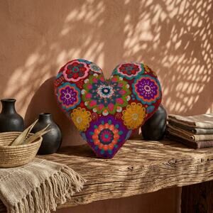 Mexican hand embroidered heart shape decorative pillow 15X14IN